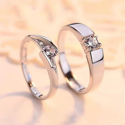 Teeragaj Adjustable Couple Rings Combo Lovers American diamond Valentine Brass, Stainless Steel, Copper, Brass Cubic Zirconia, Diamond Rhodium, Silver Plated Ring Set