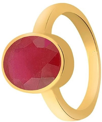 KUSHMIWAL GEMS 9.25 Ratti Natural Ruby Stone Manik Ring Adjustable Brass Ruby Gold Plated Ring