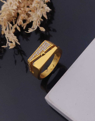 Mahi creations Gold Plated Diamond Wedding,Partywear ring-123 Brass Diamond Gold Plated Ring