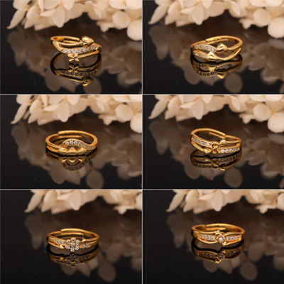Weroxa Combo of 6 AD Brass Diamond Gold Plated Ring