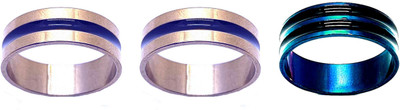 Dynamic Retail Global Set of 3 Rings for Men & Women, Silver-Blue Alloy Ring