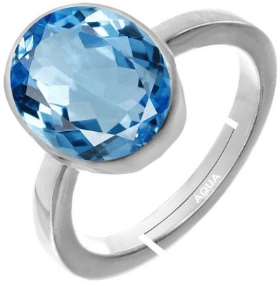 AQUAGEMS Natural Blue Topaz 6.25 Ratti or 5.5 Ct for Men bis Hallmark 925 Sterling Silver Ring