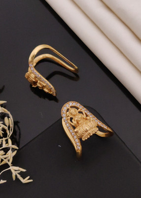 Mahi creations Laxmiji FreeSize Ring For Women Fabric Diamond Gold Plated Ring