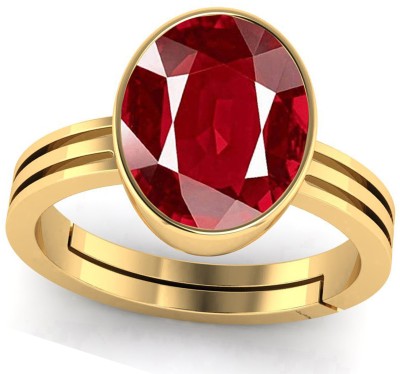 SHAHNU 7.25 Ratti Created Ruby Manik Stone Ring for Women's and Men's By Lab Certified Brass Ruby Ring