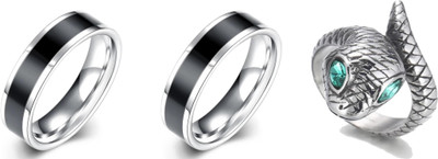 Dynamic Retail Global Set of 3 Ring for Men, Silver-Silver Alloy Ring