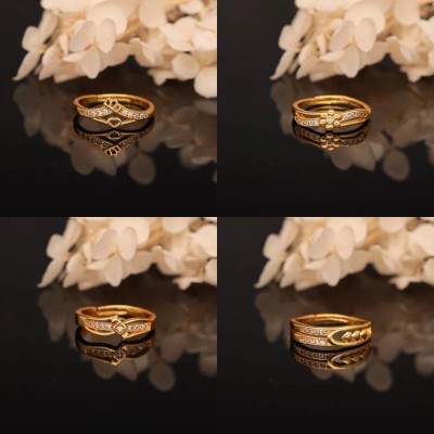 Flaring jewellers Flaring Free size combo ring gold plated Stone, Alloy Cubic Zirconia, Crystal Gold Plated Ring