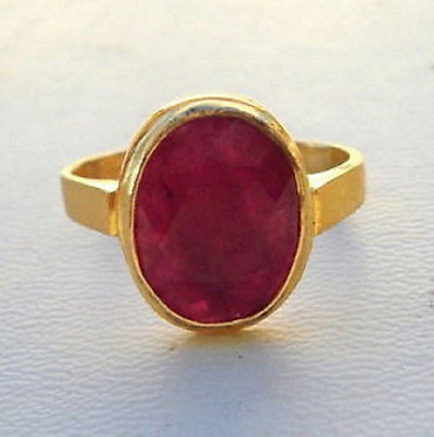 Gemzonite Ruby Ring Certified Manik Astrological Stone Brass Ruby Gold Plated Ring