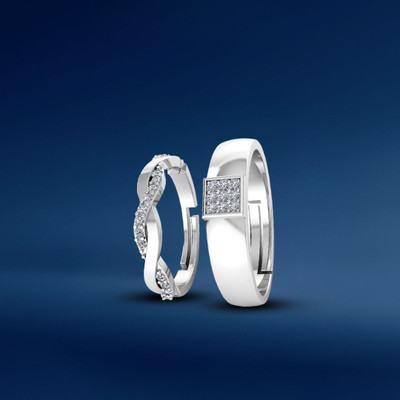 Miss Highness Zircon Diamond Couple Adjustable Combo Rings Set – Luxury Gift for Men & Women, Silver Cubic Zirconia Rhodium Plated Ring Set