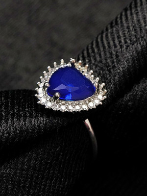 Zoey Silver Plated AD- Studded Adjustable Finger Ring Brass Cubic Zirconia Rhodium Plated Ring