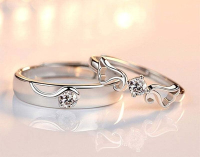 Vibeesle Adjustable Couple Rings Combo Lovers American diamond Valentine for Couple Stainless Steel, Brass, Stone, Metal, Copper Cubic Zirconia Rhodium, Silver, Titanium Plated Ring Set