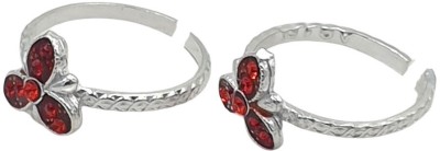 Sahiba Gems Designer Sweet Red Color Zircon Flower Toe Rings / Bichiya Silver Cubic Zirconia Toe Ring