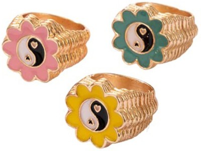 Vembley Combo Of Multi Designer Aesthetic Metal Chunky Multicolor Finger Rings Alloy Gold Plated Ring Set