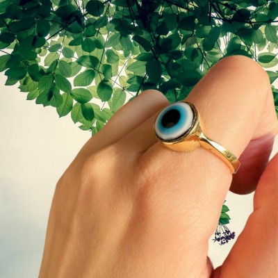 Chopra Gems Evil eye stone Ring evil Protection stone for unisex Stone For Men & Women Brass Gold Plated Ring