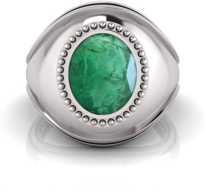 Pranjal Gems Shell Emerald Rhodium Plated Ring