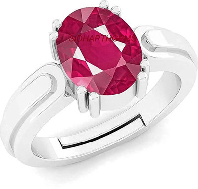 Gemzonite Brass Ruby Silver Plated Ring