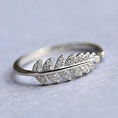 VIANSH Adjustable Size Crystal Plated Leaf Design With American Diamond Finger Rings Stainless Steel Diamond Silver, Platinum Plated Ring
