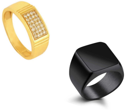 Neerajyoti Square and D 18 ring combo set Alloy Cubic Zirconia Gold Plated Ring Set