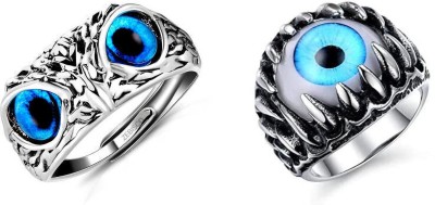 zebisco Blue adjustable owl eyes ring and evil eyeball ring Metal, Alloy, Stainless Steel, Stone, Sterling Silver Titanium, Platinum, Rhodium, Silver Plated Ring