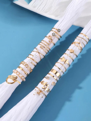 Jewels Galaxy Alloy Pearl Gold Plated Stack Ring