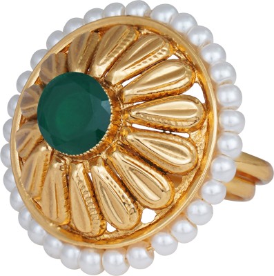 TAP Fashion Gold Plated Pearl Studded Adjustable Finger Ring for Women & Girls Copper Gold Plated Ring