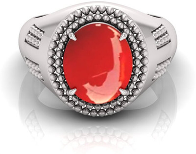 TODANI JEMS 9.25 Ratti Munga Gemstone Adjustable Ring With Lab CertificateFD Shell Coral Rhodium Plated Ring