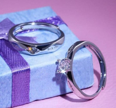 Paladiya Krafts Brass, Stainless Steel, Copper, Brass Cubic Zirconia Rhodium, Silver, Titanium Plated Ring Set