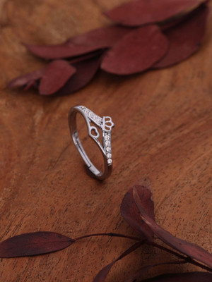 Dressberry Silver Plated American Diamond Adjustable Finger Ring for Women and Girls Brass Diamond Silver Plated Ring