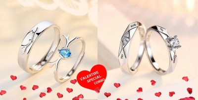 Anrich Couple Rings for Girlfriend Boyfriend, Valentine Gift King Queen Ring (Combo) Alloy Cubic Zirconia Platinum Plated Ring Set