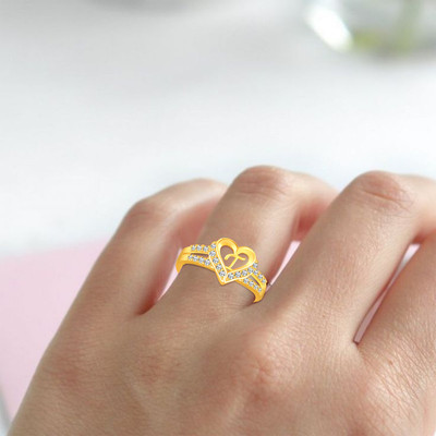 Heer Collection Valentine Ring Heart Alphabet 'T' Promise Propose Engagement Wedding Anniversary Brass, Stainless Steel, Copper, Alloy Cubic Zirconia Gold Plated Ring