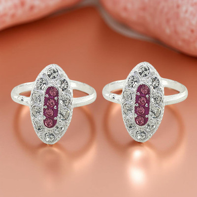 Sahiba Gems Beautiful Pink Cz Design Toe Rings/Bichiya Sterling Silver Zircon Toe Ring