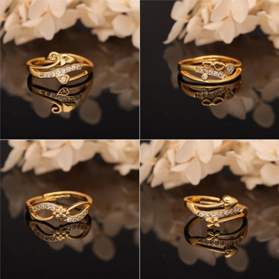 ANOUK Gold-Plated Combo Set of Stylish Adjustable Rings Brass Diamond Gold Plated Ring Set
