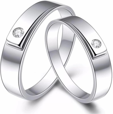 house of common Stainless Steel Zircon Silver Plated Ring Set