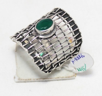 PH Artistic Ring 925 Sterling Silver Green Onyx Gem Stone Filigree Handmade Unisex E209 Sterling Silver Onyx Sterling Silver Plated Ring