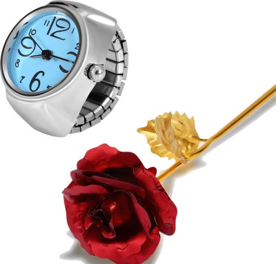Fashion Frill Valentine Gift For Girlfriend Watch Rings For Women Blue Ring With Golden Flower Alloy Silver Plated Ring