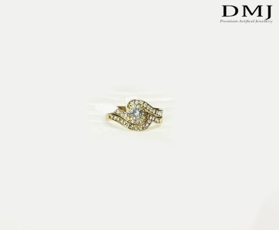 DMJ (SET OF 2 RINGS) Gold Look Finely Detailed Crystal Studded Finger Ring For Men Brass Crystal Ring