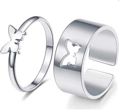 Vibeesle Butterfly Couple Ring for Lovers valentines Gift Alloy Silver Plated Ring Set Stainless Steel Cubic Zirconia Platinum Plated Ring Set