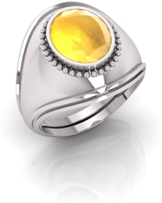 RRVGEM Yellow Sapphire ring 10.00 Carat 11.25 Ratti RING SIZE 16-22 for men And Women Brass Sapphire Silver Plated Ring