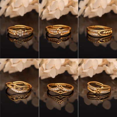 Gigev Combo Of 6 AD Brass Cubic Zirconia Gold Plated Ring Set