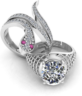 Miss Highness Couple Beautiful Diamond Adjustable Combo Rings – Luxury Gift for Women & Men, Sterling Silver Cubic Zirconia Rhodium Plated Ring Set