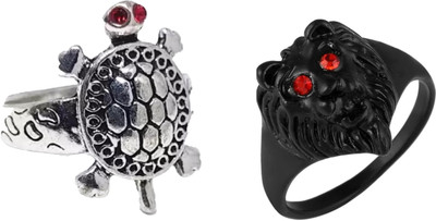 Dynamic Retail Global Set of 2 Rings for Men, Silver-Black Alloy Ring