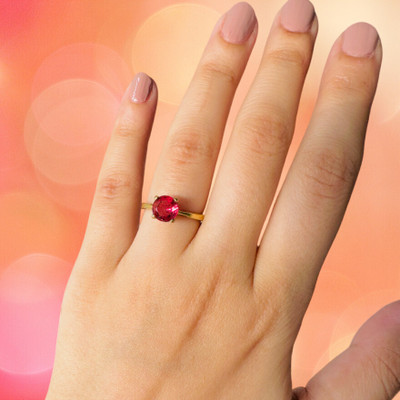 Gemzonite Most Demanded and Beautiful Ruby Ring Manik Effective Stone for men & women Brass Ruby Gold Plated Ring