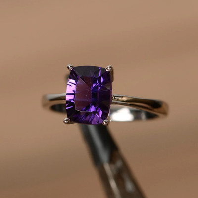 Gemzonite Amethyst Ring Katela Ring Original Certified Purple Natural Jamuniya Stone Ring Brass Amethyst Silver Plated Ring