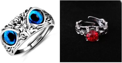 zebisco Blue adjustable owl eyes ring and skull ring with red stone Metal, Alloy, Stainless Steel, Stone, Sterling Silver Crystal Titanium, Platinum, Rhodium, Silver Plated Ring