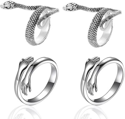 NEERAJYOTII Combo of Silver plated 2 Snake Ring and 2 Love Hug Ring Special for couples Alloy Silver Plated Ring Set