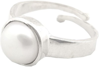 prateek enterprises NATURAL AND CERTIFIED PEARL (MOTI) ADJUSTABLE RING Brass Pearl Silver Plated Ring