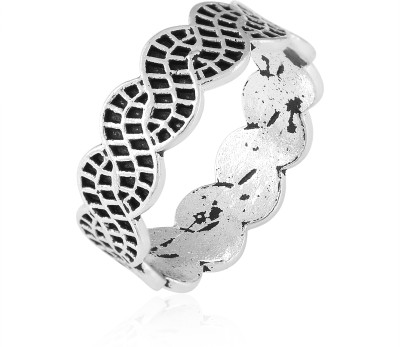 DULCI Oxidised Silver Simple Sober Challa Band Finger Ring Fashion Jewellery Brass Silver Plated Ring