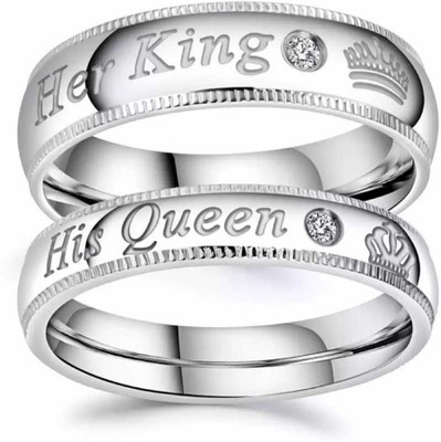 Inori Adjustable Couple Ring for lovers in silver stylish king Queen design Alloy Sterling Silver Plated Ring Set