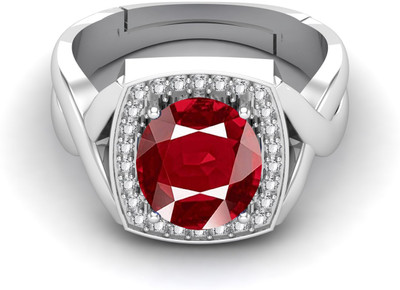 KUSHMIWAL GEMS 10.25 Ratti Natural Ruby Manik Loose Gemstone Plated Brass Ruby Silver Plated Ring
