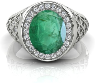 RRVGEM emerald ring 5.25 ratti 5.00 carat panna ring for men and women's Brass Emerald Silver Plated Ring