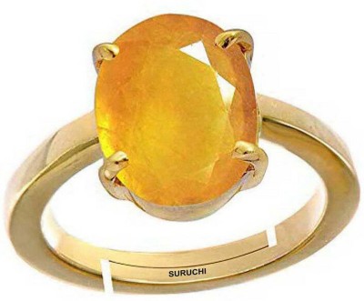 Suruchi Gems & Jewels Yellow Sapphire(Pukhraj) 10.25 Ratti or 9.5 Ct Panchdhatu/5 Metal Men Adjustable Stone Gold Plated Ring